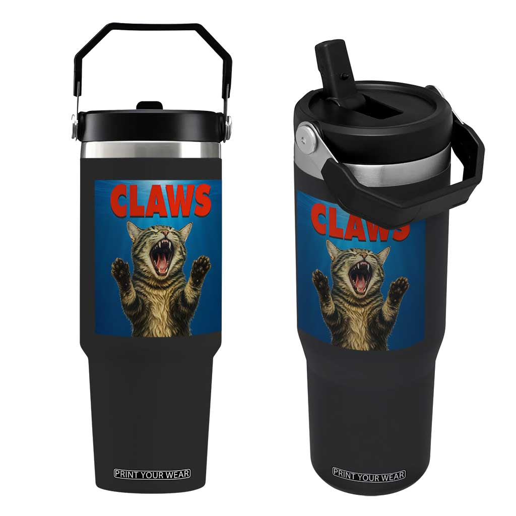 Funny Claws Cat Flip Straw Tumbler Horror Movie Parody TS12 One Size: 30 oz Black Print Your Wear