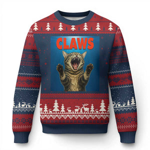Funny Claws Cat Ugly Christmas Sweater Horror Movie Parody TS12 Navy Red Print Your Wear