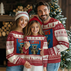Funny Claws Cat Ugly Christmas Sweater Horror Movie Parody TS12 Red Beige Print Your Wear