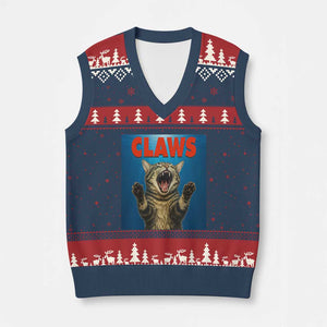 Funny Claws Cat V-Neck Knit Sweater Vest Horror Movie Parody TS12 Navy Red Print Your Wear