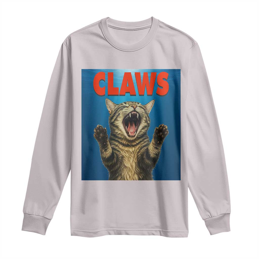 Funny Claws Cat Long Sleeve Shirt Horror Movie Parody TS12 Ice Gray Print Your Wear