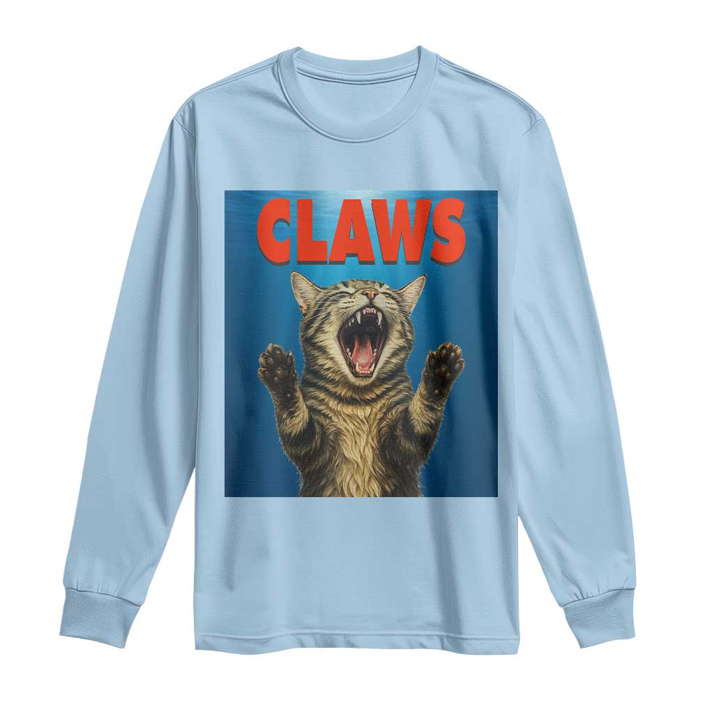 Funny Claws Cat Long Sleeve Shirt Horror Movie Parody TS12 Light Blue Print Your Wear