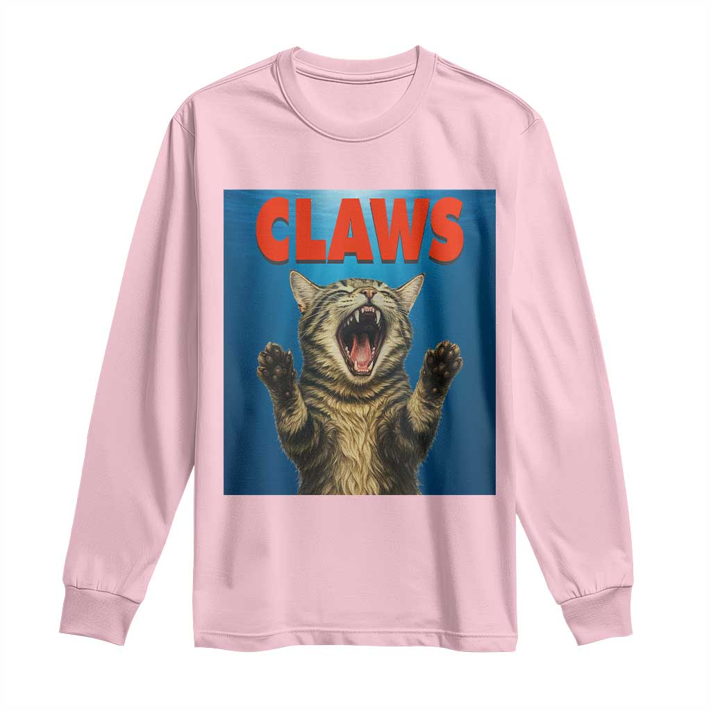 Funny Claws Cat Long Sleeve Shirt Horror Movie Parody TS12 Light Pink Print Your Wear
