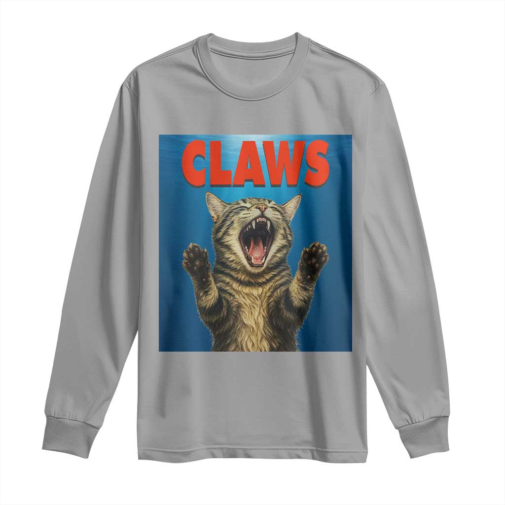 Funny Claws Cat Long Sleeve Shirt Horror Movie Parody TS12 Sport Gray Print Your Wear