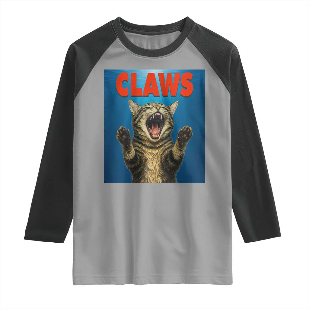 Funny Claws Cat Raglan Shirt Horror Movie Parody TS12 Sport Gray Black Print Your Wear