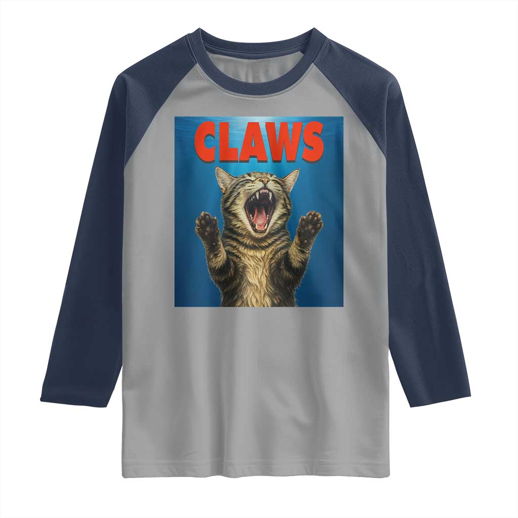 Funny Claws Cat Raglan Shirt Horror Movie Parody TS12 Sport Gray Navy Print Your Wear