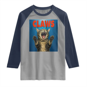 Funny Claws Cat Raglan Shirt Horror Movie Parody TS12 Sport Gray Navy Print Your Wear