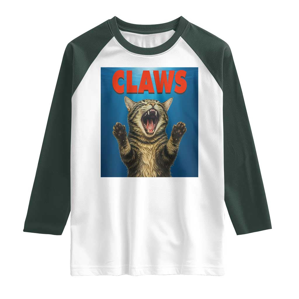 Funny Claws Cat Raglan Shirt Horror Movie Parody TS12 White Dark Forest Green Print Your Wear