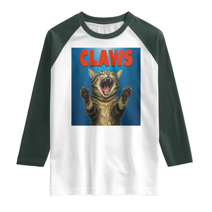 Funny Claws Cat Raglan Shirt Horror Movie Parody TS12 White Dark Forest Green Print Your Wear