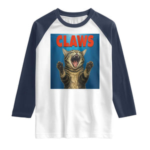 Funny Claws Cat Raglan Shirt Horror Movie Parody TS12 White Navy Print Your Wear