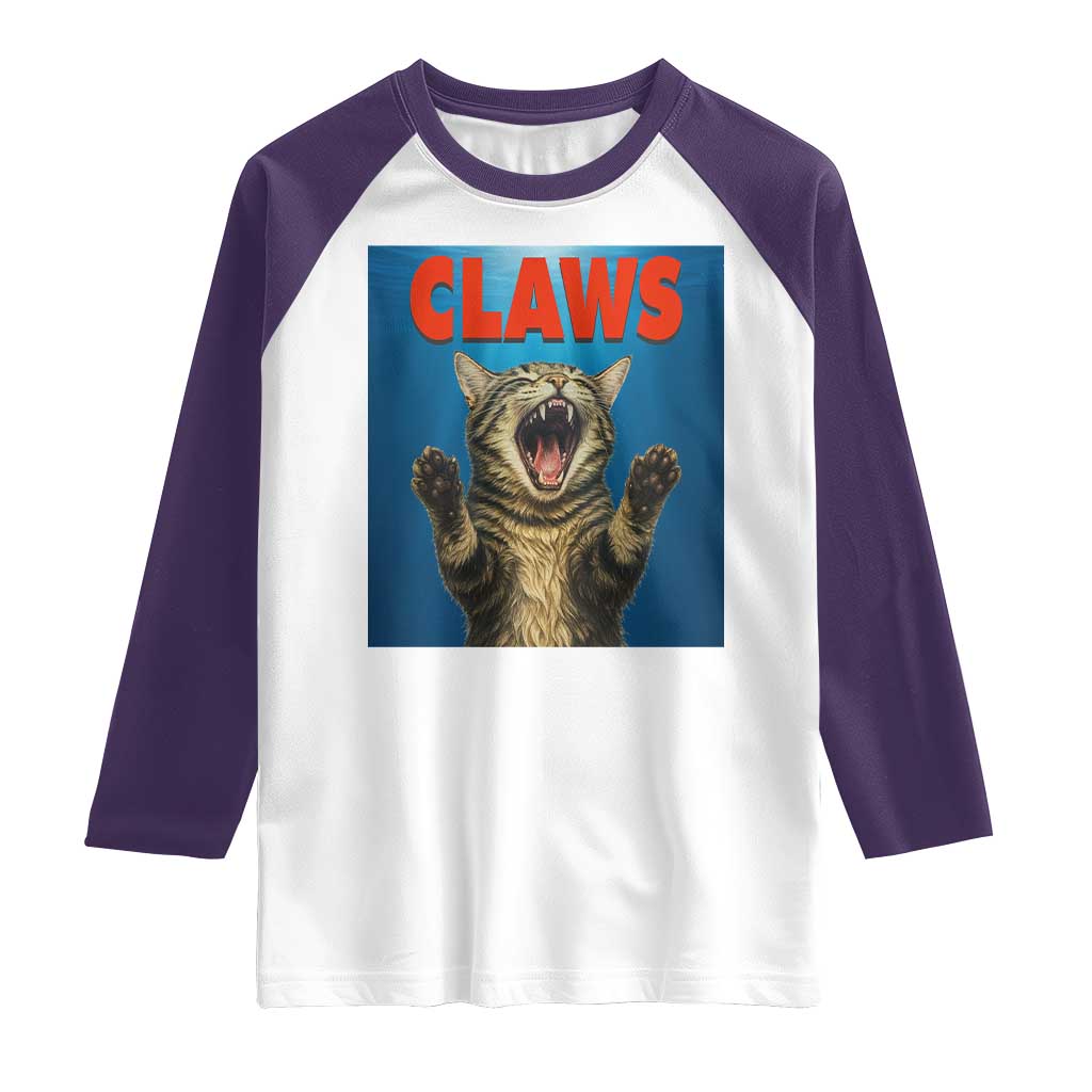 Funny Claws Cat Raglan Shirt Horror Movie Parody TS12 White Purple Print Your Wear