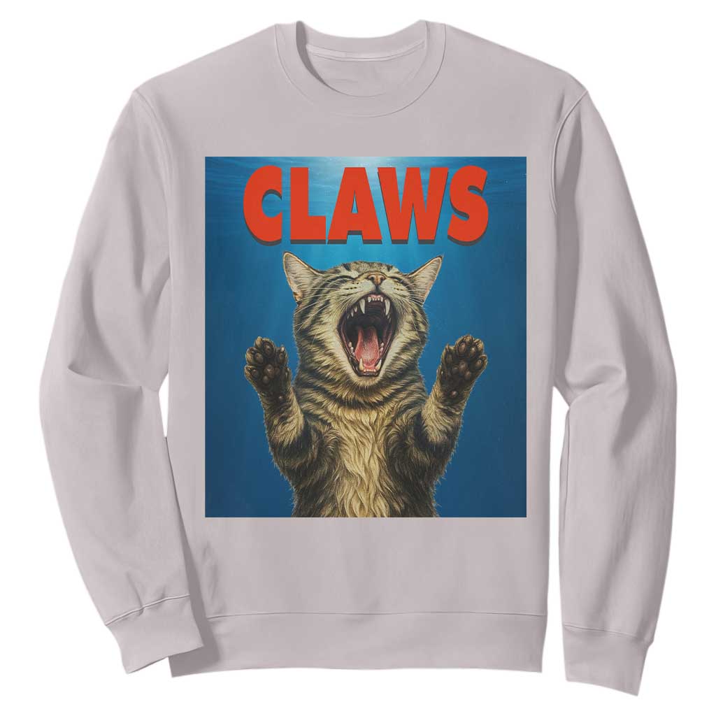 Funny Claws Cat Sweatshirt Horror Movie Parody TS12 Ice Gray Print Your Wear