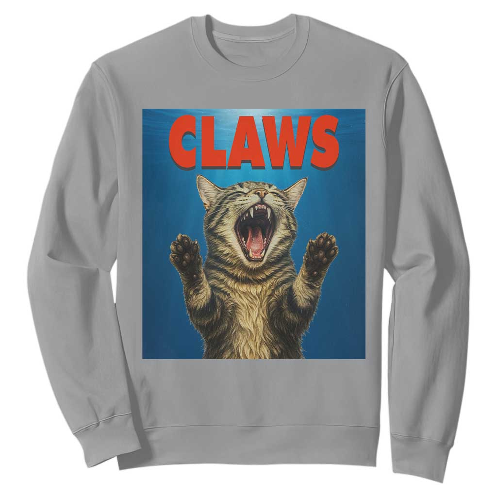 Funny Claws Cat Sweatshirt Horror Movie Parody TS12 Sport Gray Print Your Wear