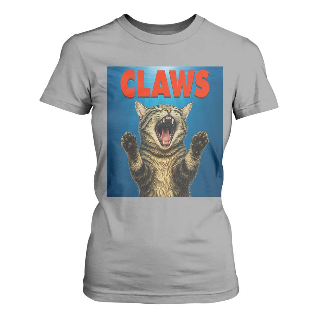 Funny Claws Cat T Shirt For Women Horror Movie Parody TS12 Sport Gray Print Your Wear