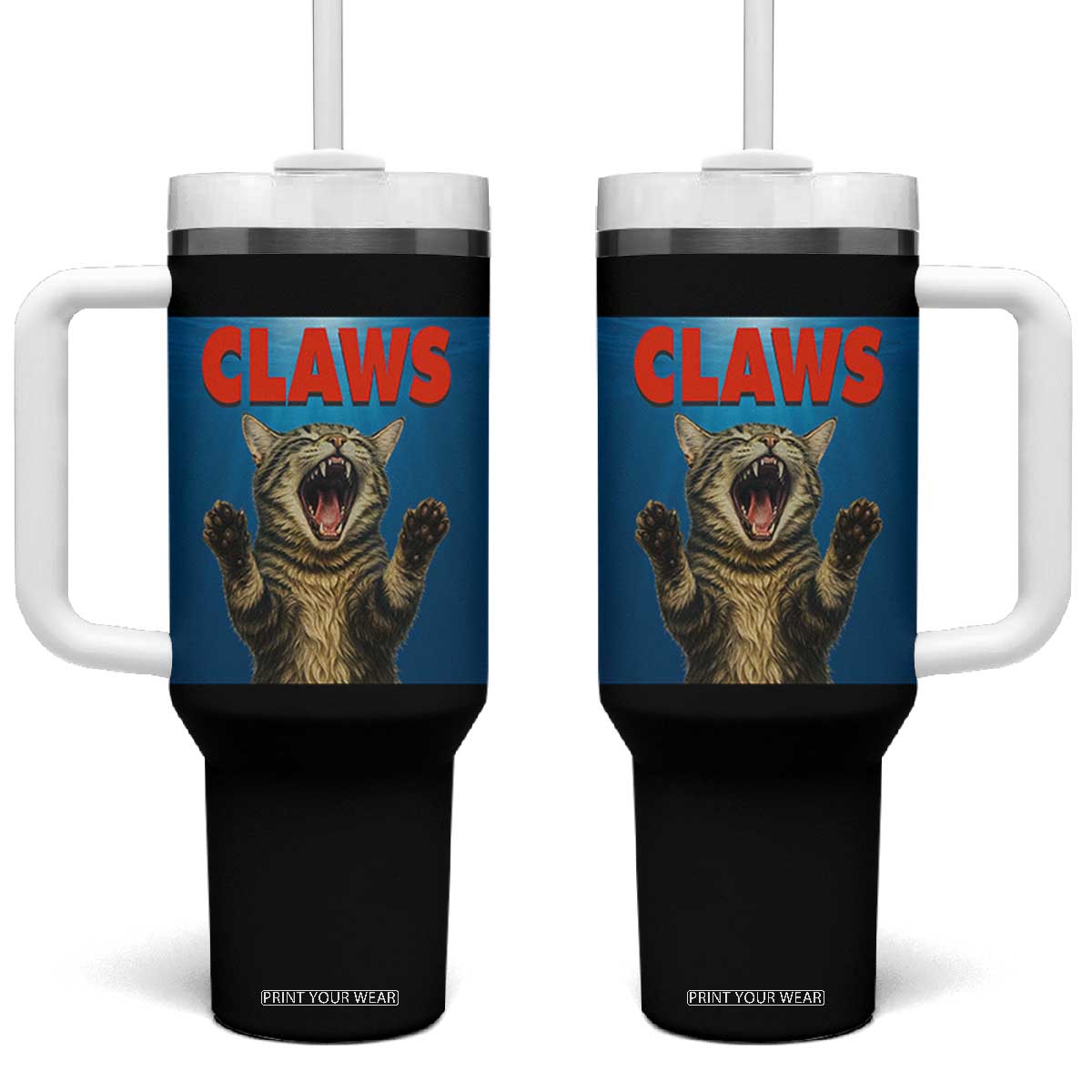Funny Claws Cat Tumbler With Handle Horror Movie Parody TS12 One Size: 40 oz Black Print Your Wear