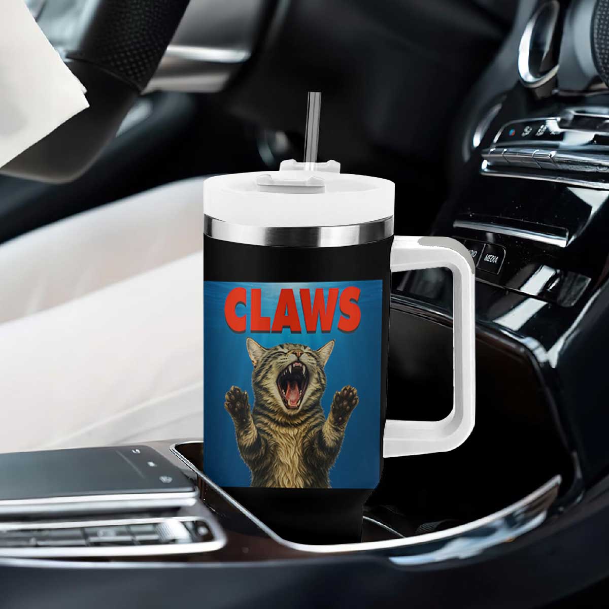 Funny Claws Cat Tumbler With Handle Horror Movie Parody TS12 Print Your Wear