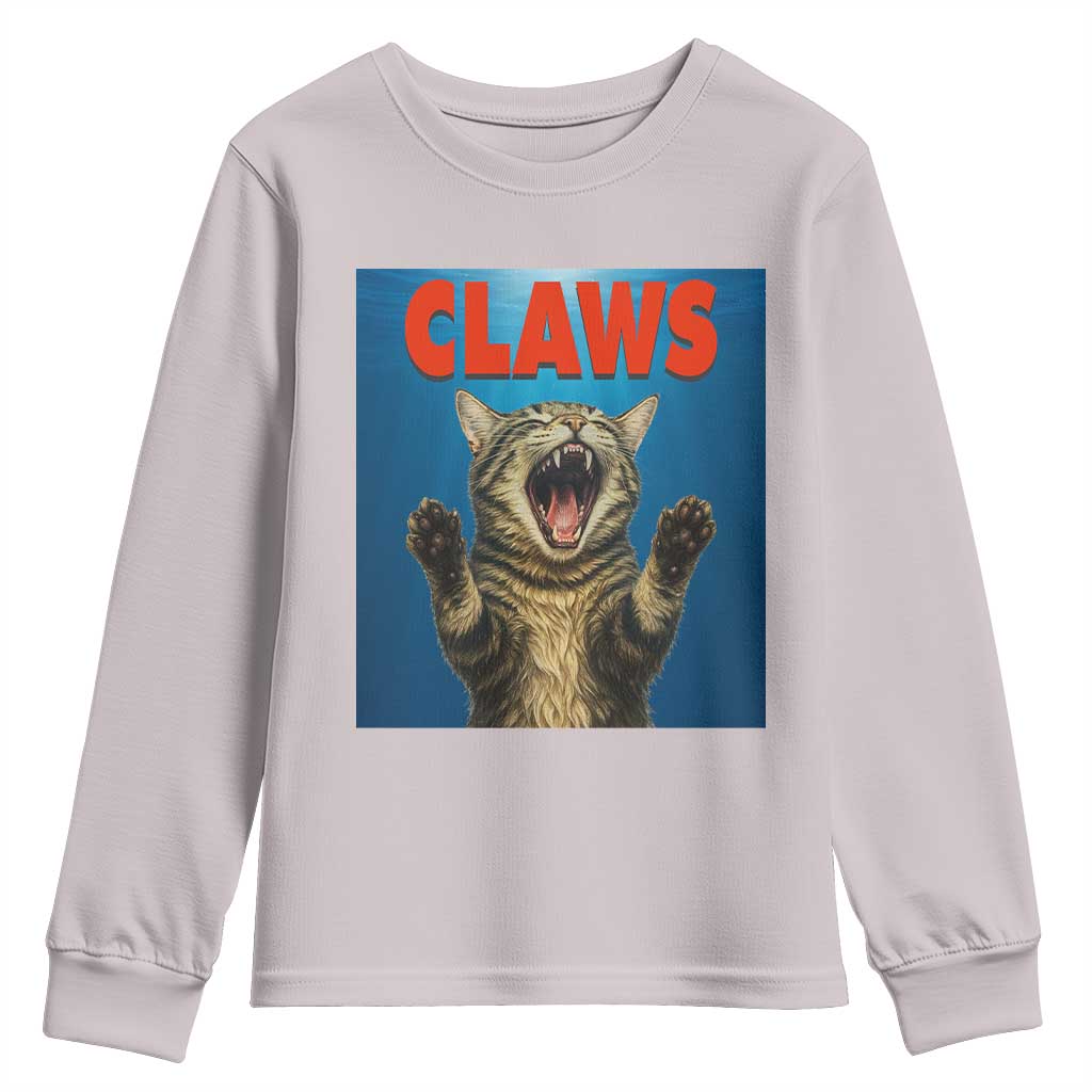 Funny Claws Cat Youth Sweatshirt Horror Movie Parody TS12 Ice Gray Print Your Wear