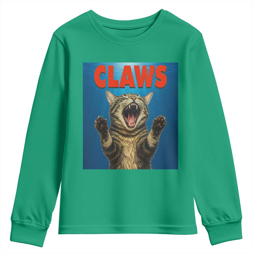Funny Claws Cat Youth Sweatshirt Horror Movie Parody TS12 Irish Green Print Your Wear
