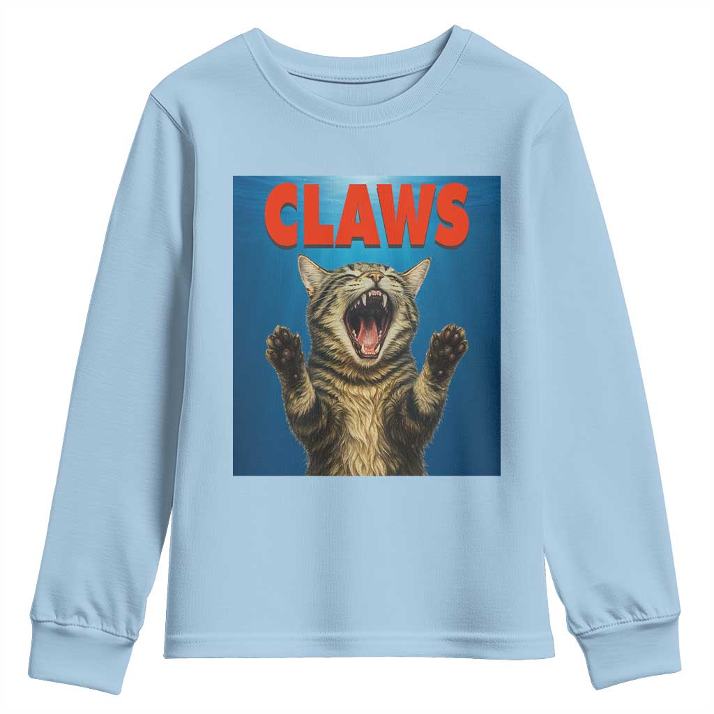 Funny Claws Cat Youth Sweatshirt Horror Movie Parody TS12 Light Blue Print Your Wear