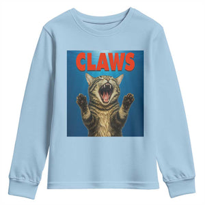 Funny Claws Cat Youth Sweatshirt Horror Movie Parody TS12 Light Blue Print Your Wear