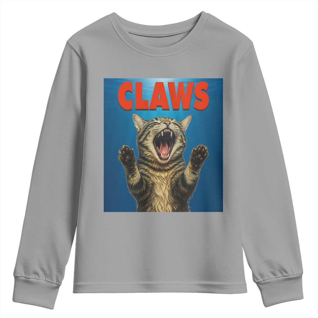 Funny Claws Cat Youth Sweatshirt Horror Movie Parody TS12 Sport Gray Print Your Wear