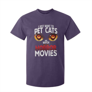 I Just Want To Pet Cats And Watch Horror Movies T Shirt For Kid TS12 Purple Print Your Wear