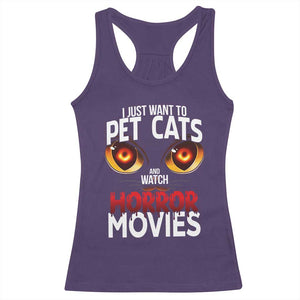 I Just Want To Pet Cats And Watch Horror Movies Racerback Tank Top TS12 Purple Print Your Wear