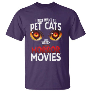 I Just Want To Pet Cats And Watch Horror Movies T Shirt TS12 Purple Print Your Wear