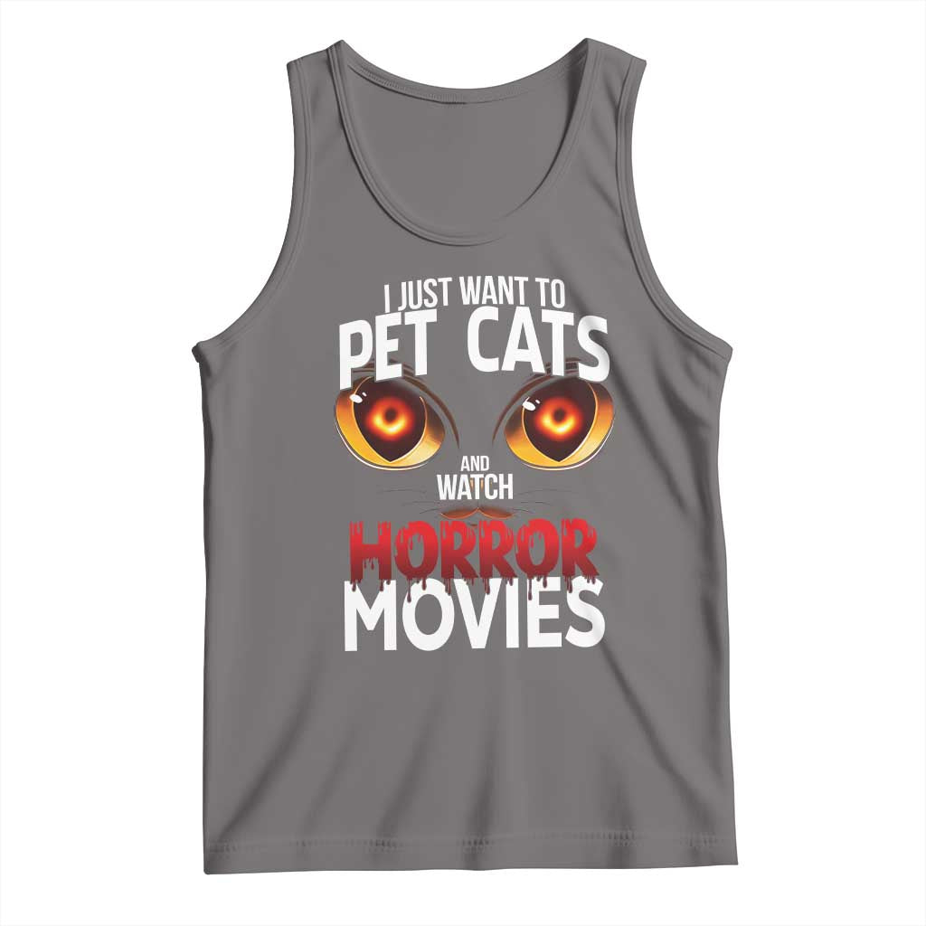 I Just Want To Pet Cats And Watch Horror Movies Tank Top TS12 Deep Heather Print Your Wear