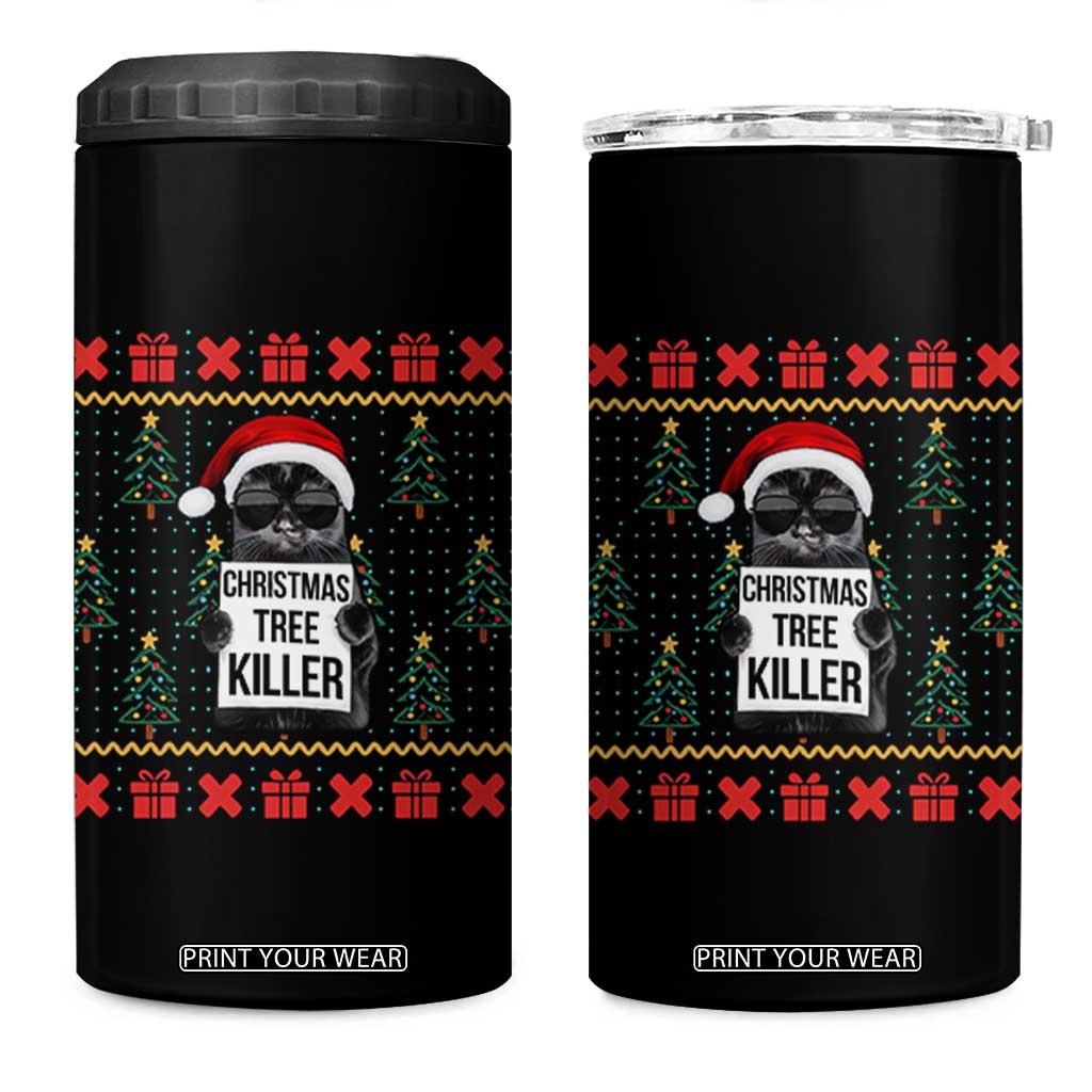 Funny Xmas Black Cat 4 in 1 Can Cooler Tumbler Christmas Tree Killer Santa Kitten TS12 One Size: 16 oz Black Print Your Wear