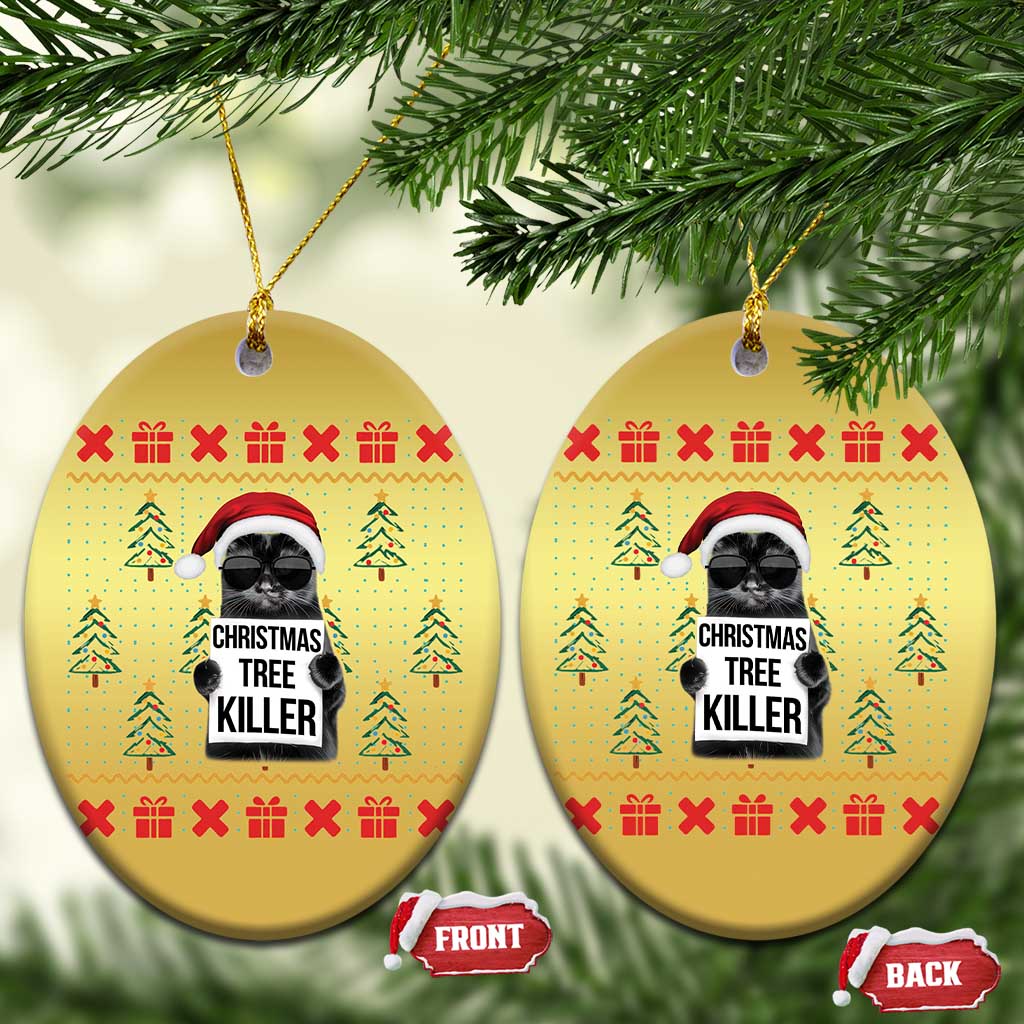 Funny Xmas Black Cat Christmas Ornament Xmas Tree Killer Santa Kitten TS12 Oval Gold Print Your Wear