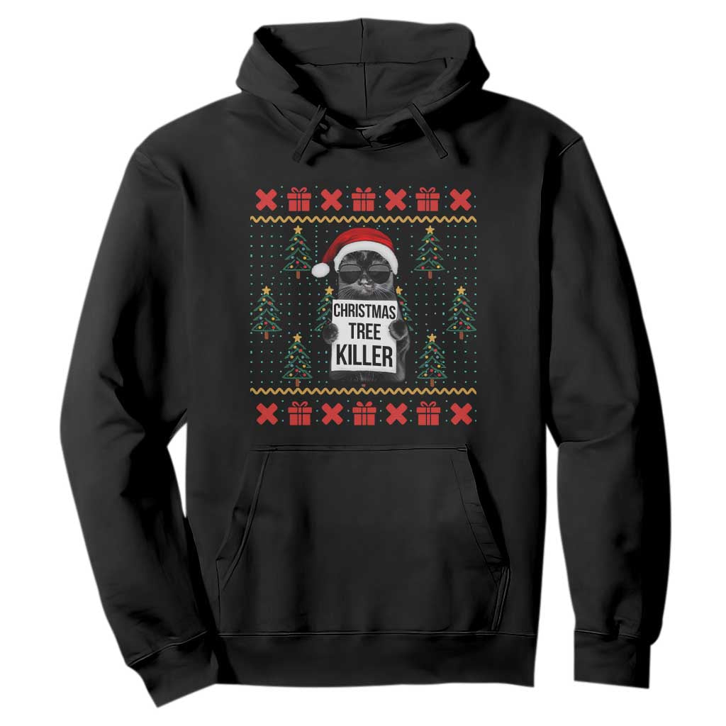Funny Xmas Black Cat Hoodie Christmas Tree Killer Santa Kitten TS12 Black Print Your Wear