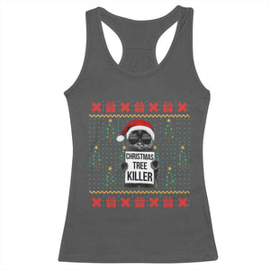 Funny Xmas Black Cat Racerback Tank Top Christmas Tree Killer Santa Kitten TS12 Dark Heather Print Your Wear
