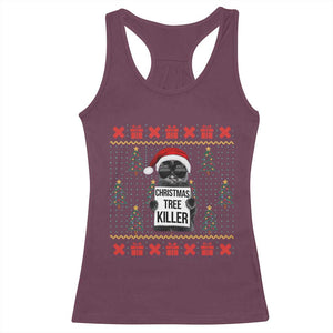 Funny Xmas Black Cat Racerback Tank Top Christmas Tree Killer Santa Kitten TS12 Maroon Print Your Wear
