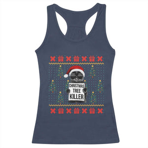 Funny Xmas Black Cat Racerback Tank Top Christmas Tree Killer Santa Kitten TS12 Navy Print Your Wear