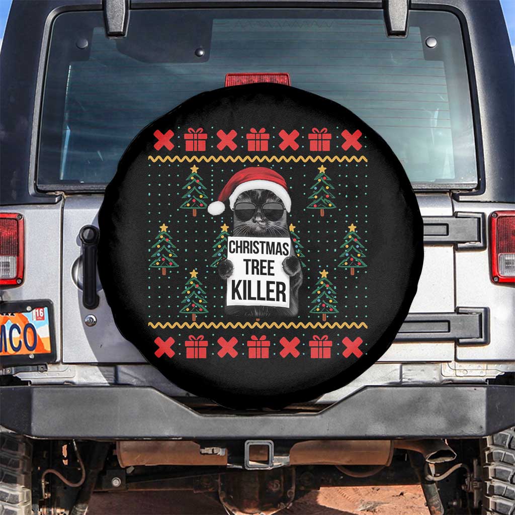 Funny Xmas Black Cat Spare Tire Cover Christmas Tree Killer Santa Kitten TS12 No hole Black Print Your Wear