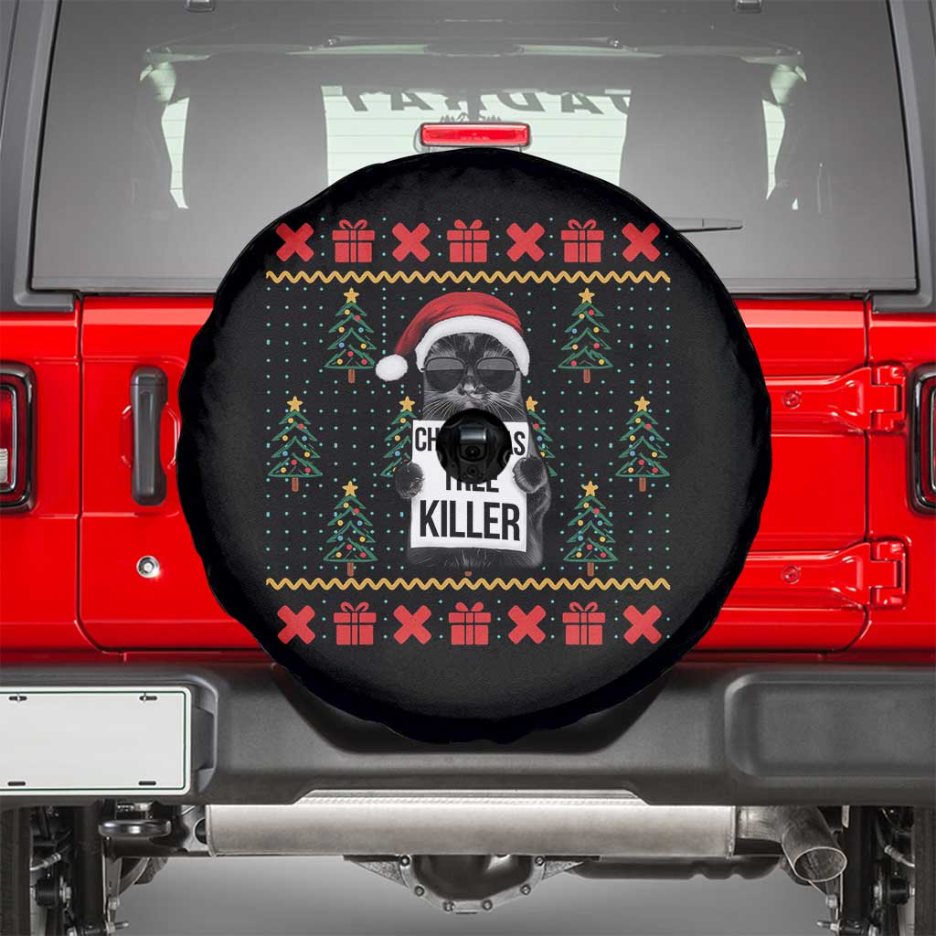 Funny Xmas Black Cat Spare Tire Cover Christmas Tree Killer Santa Kitten TS12 Black Print Your Wear