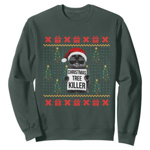Funny Xmas Black Cat Sweatshirt Christmas Tree Killer Santa Kitten TS12 Dark Forest Green Print Your Wear