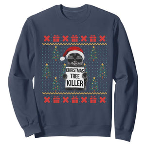 Funny Xmas Black Cat Sweatshirt Christmas Tree Killer Santa Kitten TS12 Navy Print Your Wear