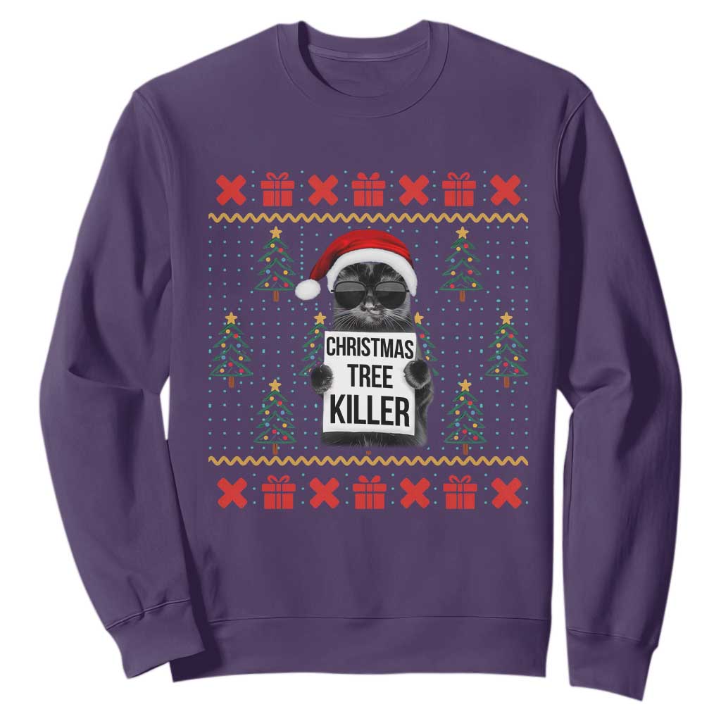 Funny Xmas Black Cat Sweatshirt Christmas Tree Killer Santa Kitten TS12 Purple Print Your Wear