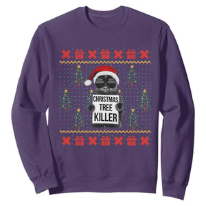 Funny Xmas Black Cat Sweatshirt Christmas Tree Killer Santa Kitten TS12 Purple Print Your Wear