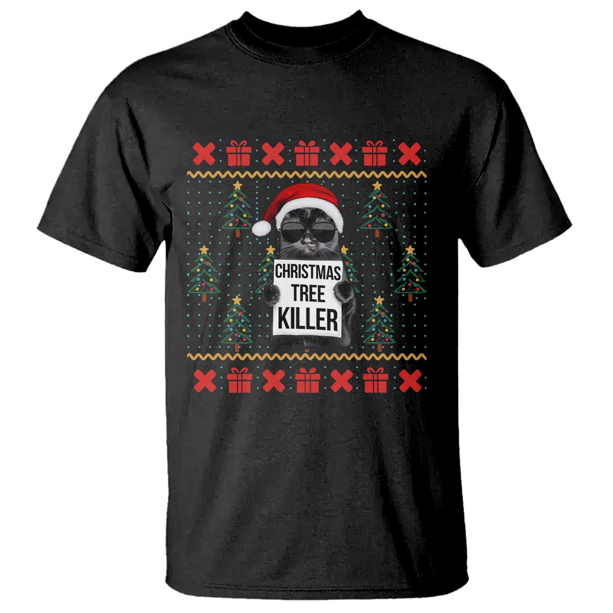 Funny Xmas Black Cat T Shirt Christmas Tree Killer Santa Kitten TS12 Black Print Your Wear