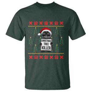 Funny Xmas Black Cat T Shirt Christmas Tree Killer Santa Kitten TS12 Dark Forest Green Print Your Wear