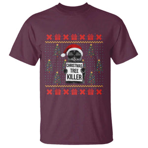 Funny Xmas Black Cat T Shirt Christmas Tree Killer Santa Kitten TS12 Maroon Print Your Wear