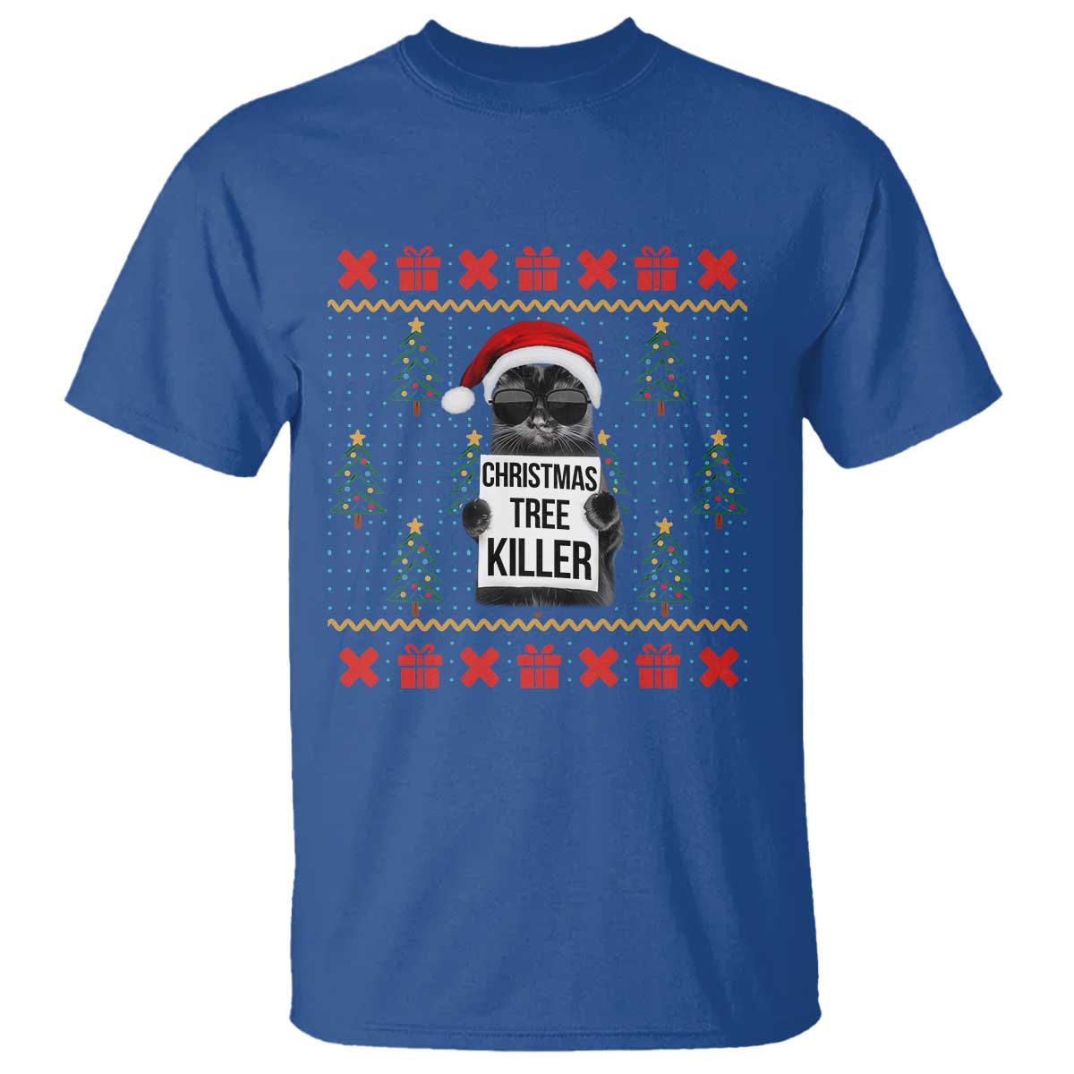 Funny Xmas Black Cat T Shirt Christmas Tree Killer Santa Kitten TS12 Royal Blue Print Your Wear