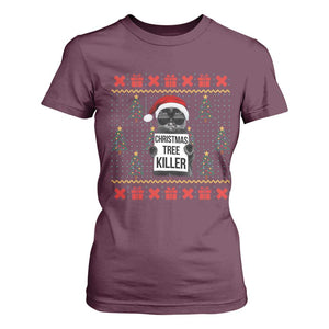 Funny Xmas Black Cat T Shirt For Women Christmas Tree Killer Santa Kitten TS12 Maroon Print Your Wear