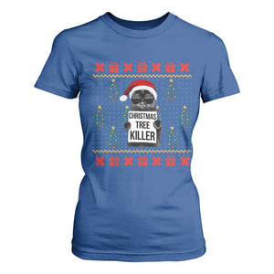 Funny Xmas Black Cat T Shirt For Women Christmas Tree Killer Santa Kitten TS12 Royal Blue Print Your Wear