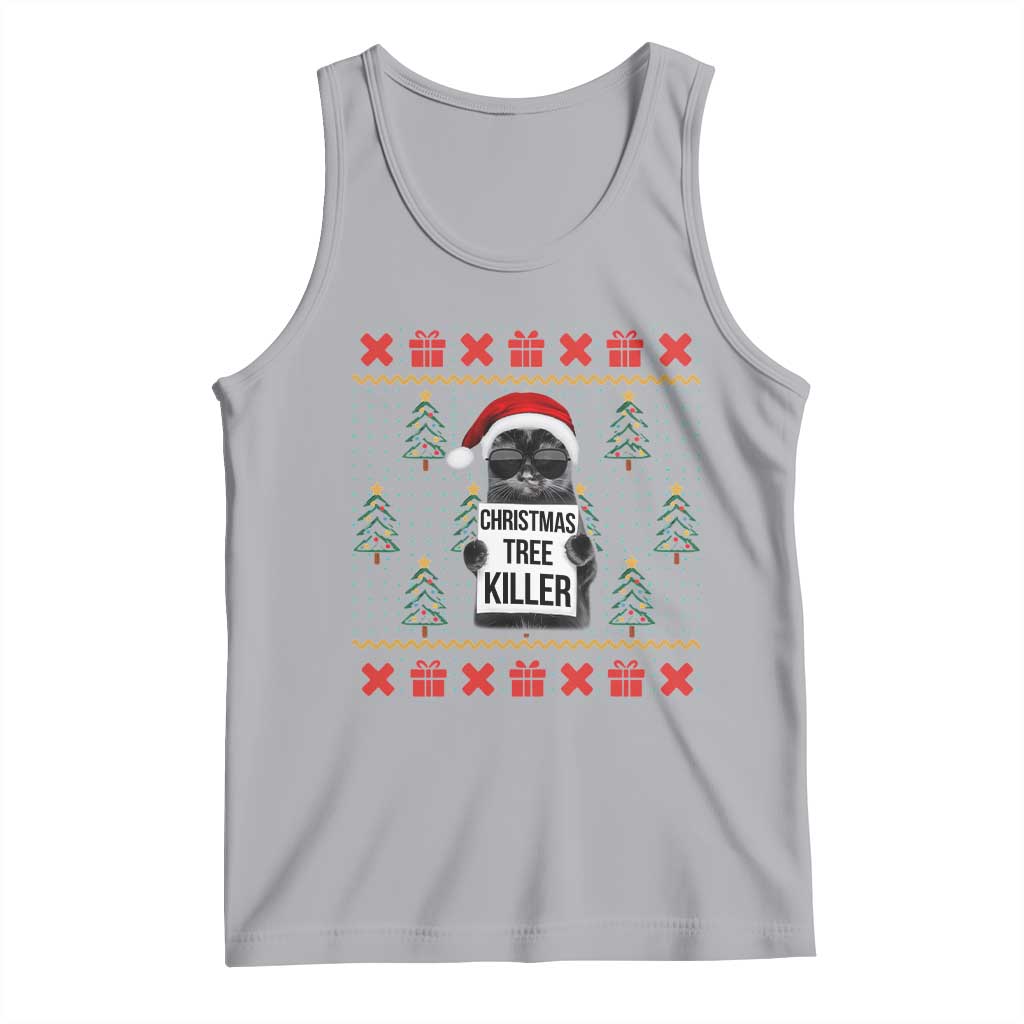 Funny Xmas Black Cat Tank Top Christmas Tree Killer Santa Kitten TS12 Athletic Heather Print Your Wear