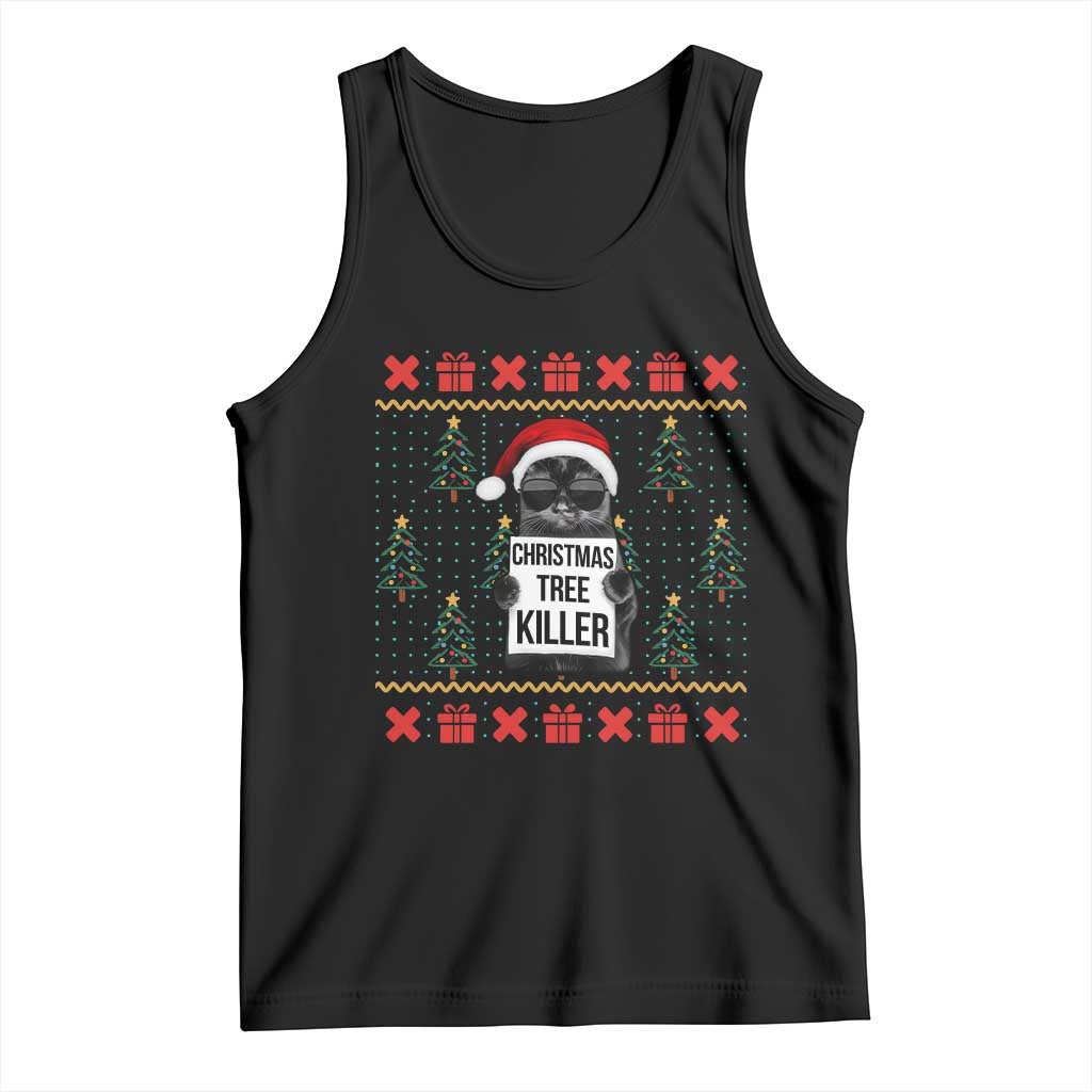 Funny Xmas Black Cat Tank Top Christmas Tree Killer Santa Kitten TS12 Black Print Your Wear
