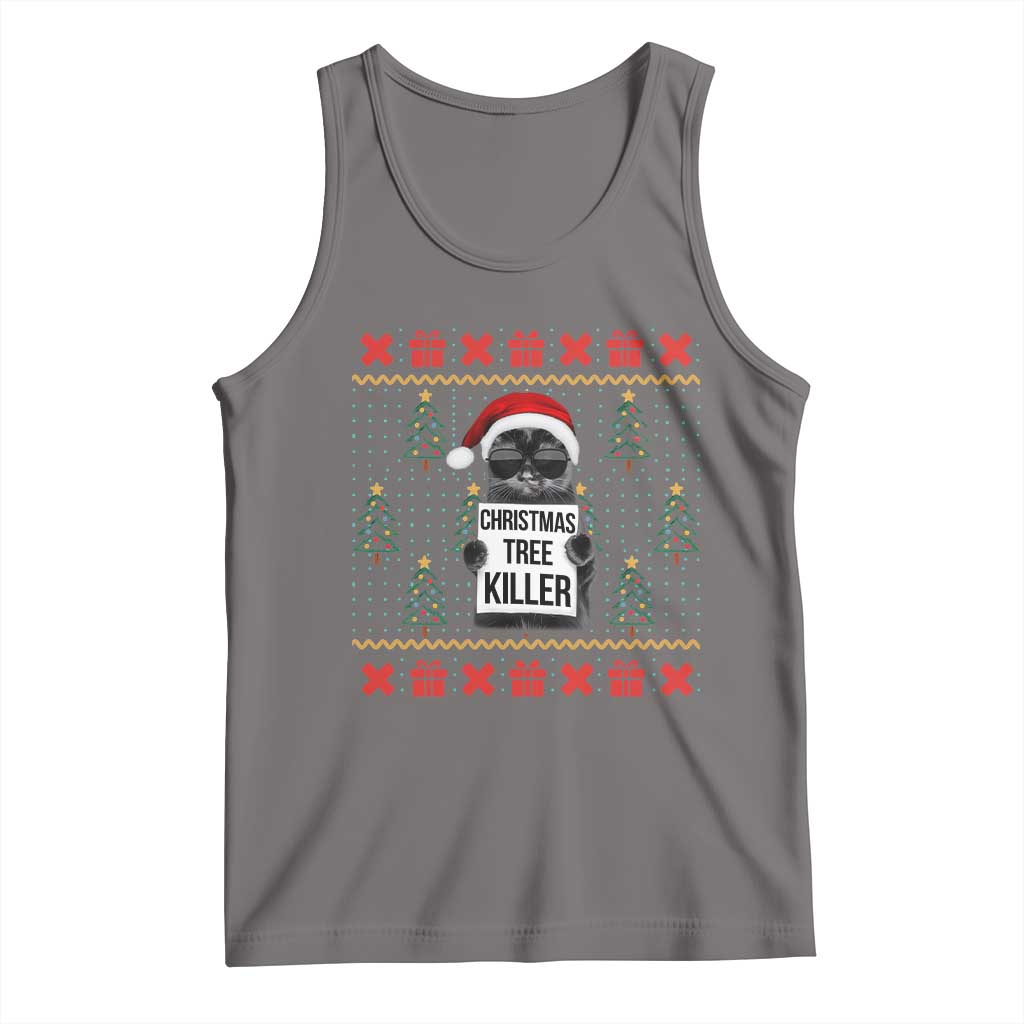 Funny Xmas Black Cat Tank Top Christmas Tree Killer Santa Kitten TS12 Deep Heather Print Your Wear